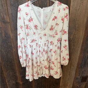Altar'd State White and Pink Floral Mini Dress